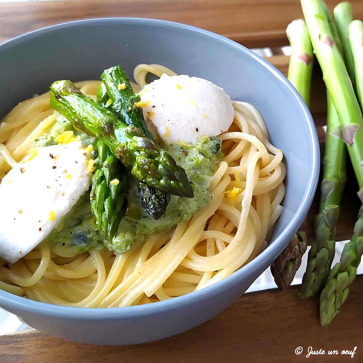 recette Spaghettis à la crème de coco et aux asperges