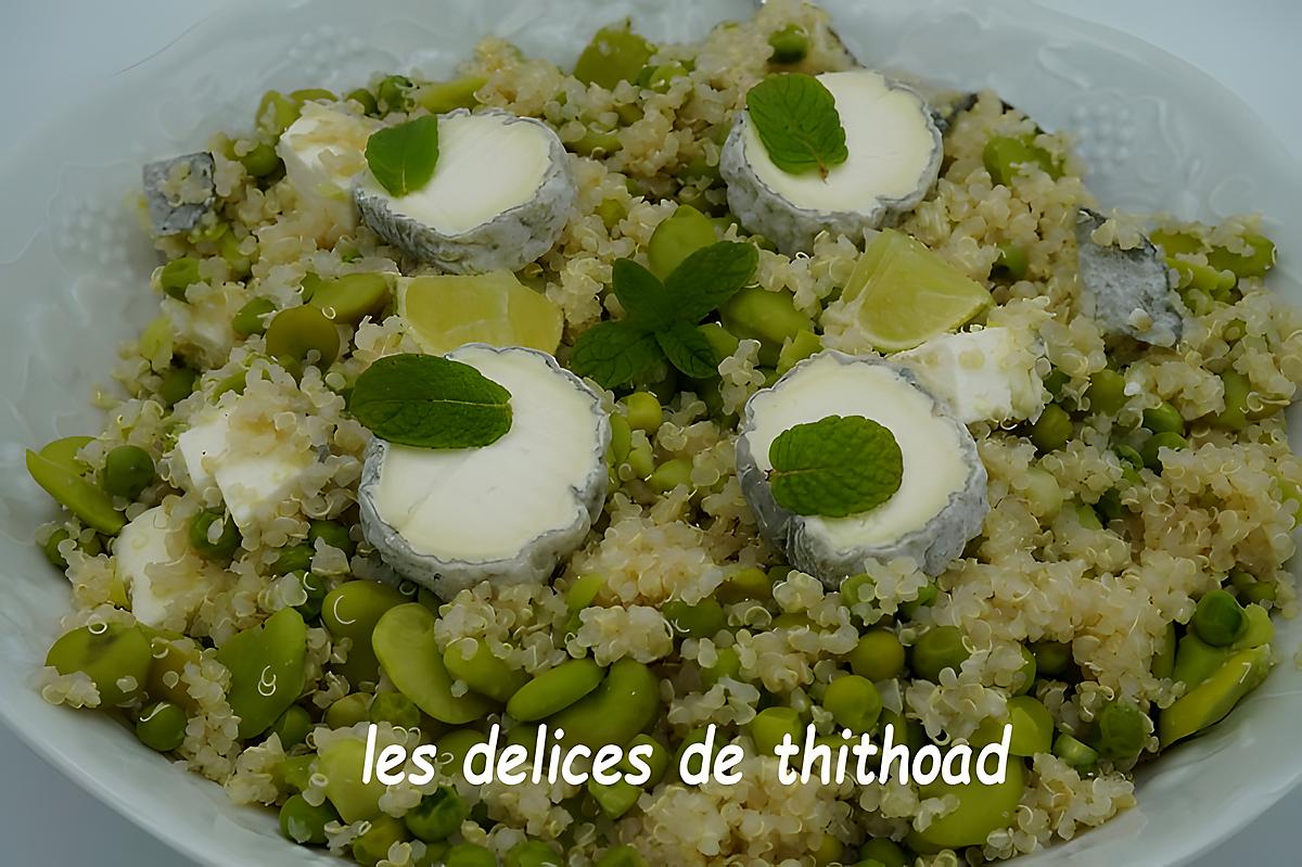 recette taboulé de quinoa aux petits pois, fèves et fromage de chèvre