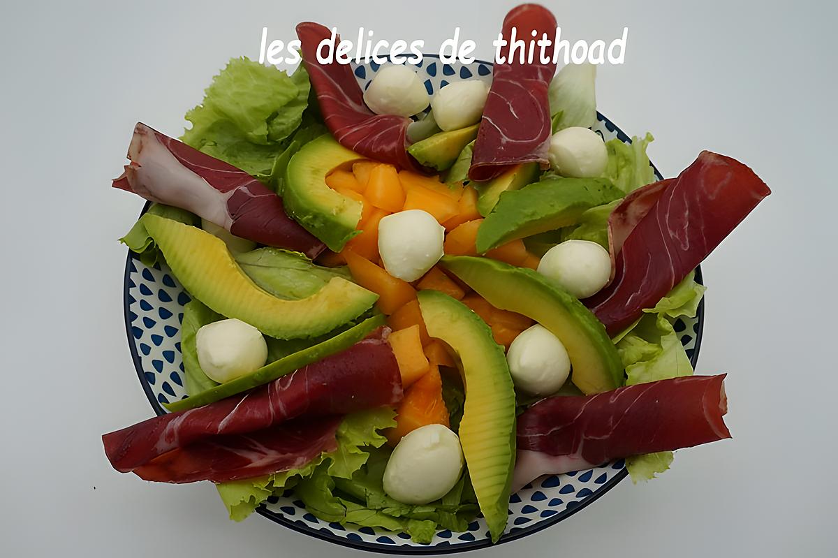 recette salade, melon, avocat, mozzarella