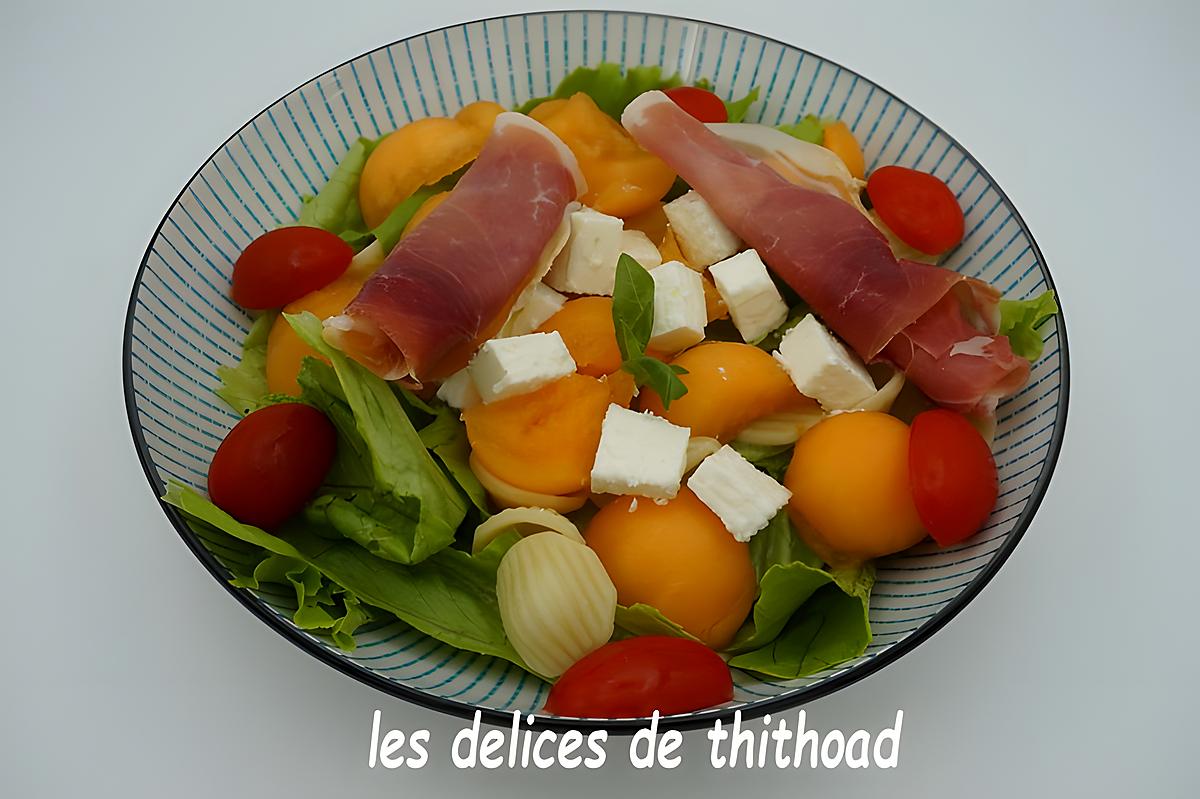 recette salade de pâtes, melon et jambon cru