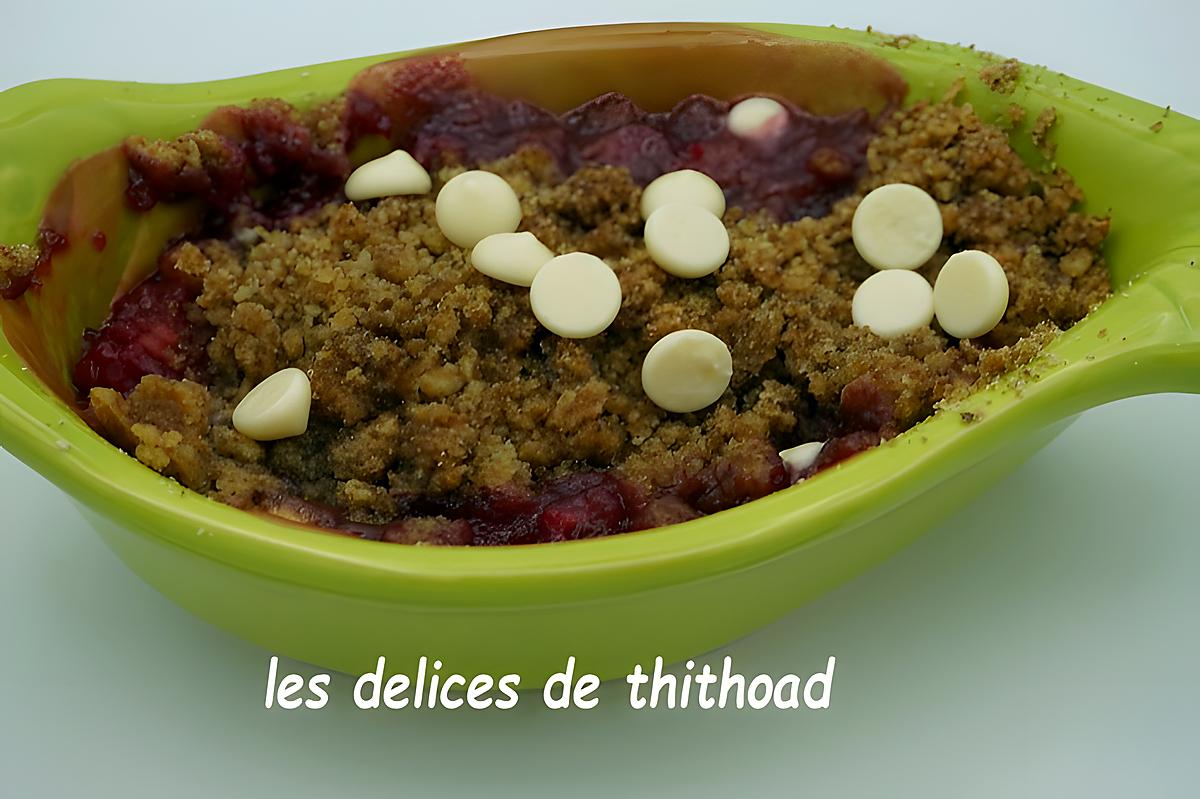 recette crumble de framboises et chocolat blanc