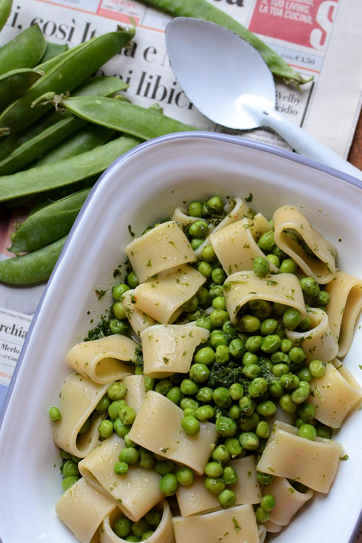 recette Salade tiède de pâtes petits pois frais vinaigrette au persil