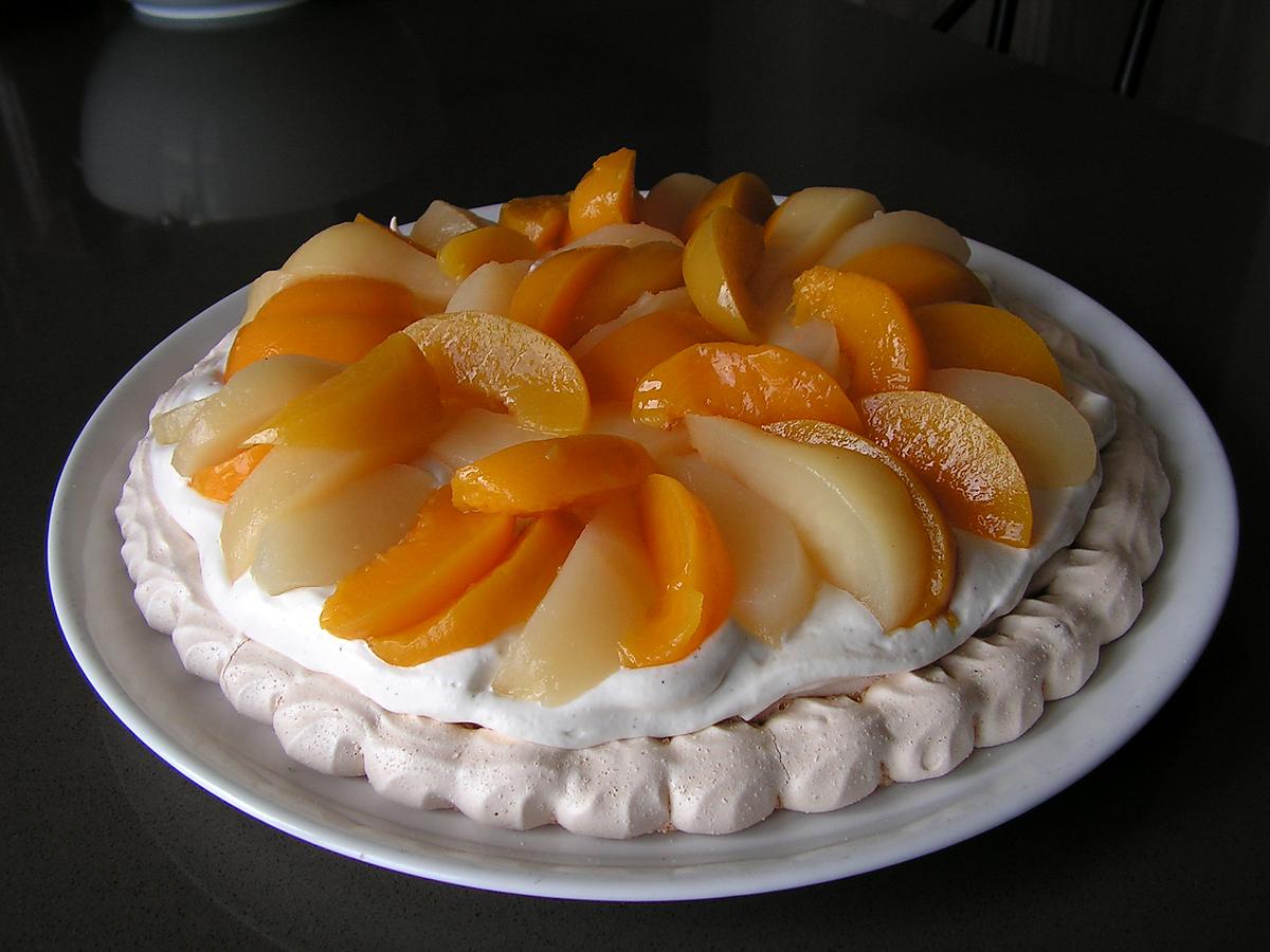 recette Pavlova pêche poire