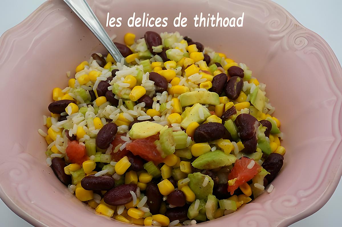 recette salade d'haricots rouges, riz et pomelo