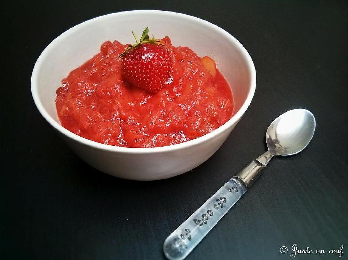recette Compote pomme - fraise - rhubarbe