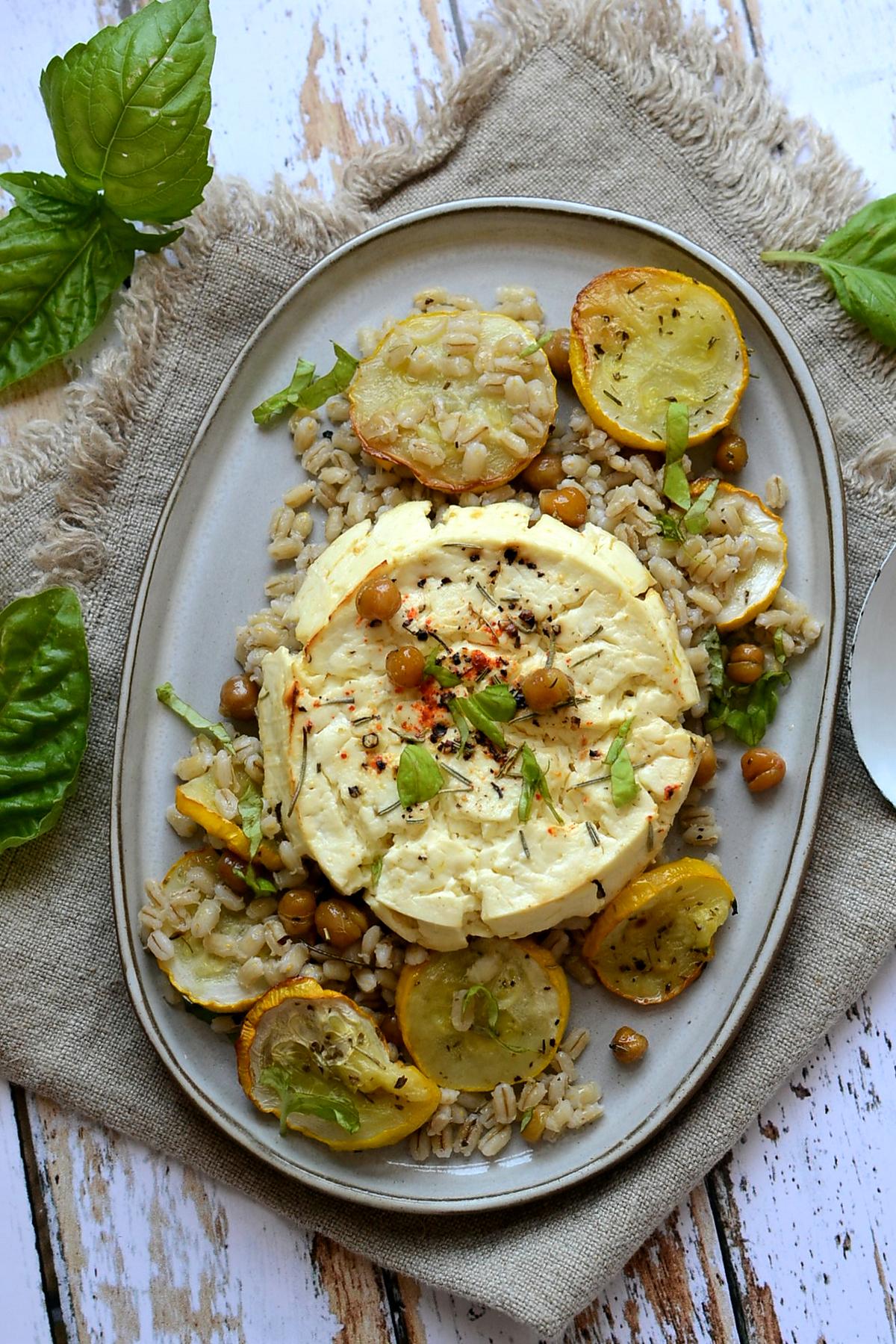 recette Salade orge courgette pois chiches féta rôtis