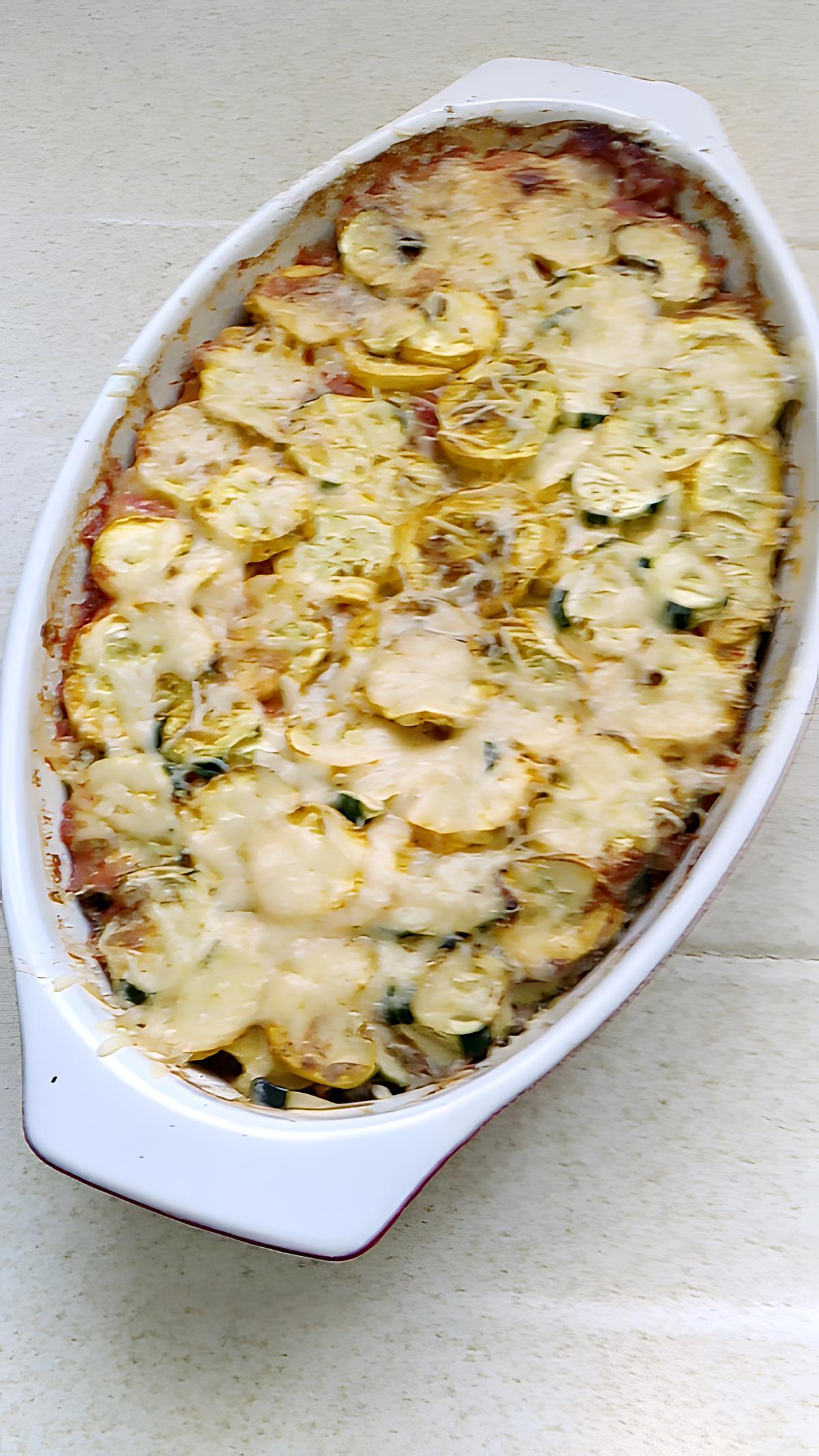 recette gratin de courgettes jaune au riz et viande haché