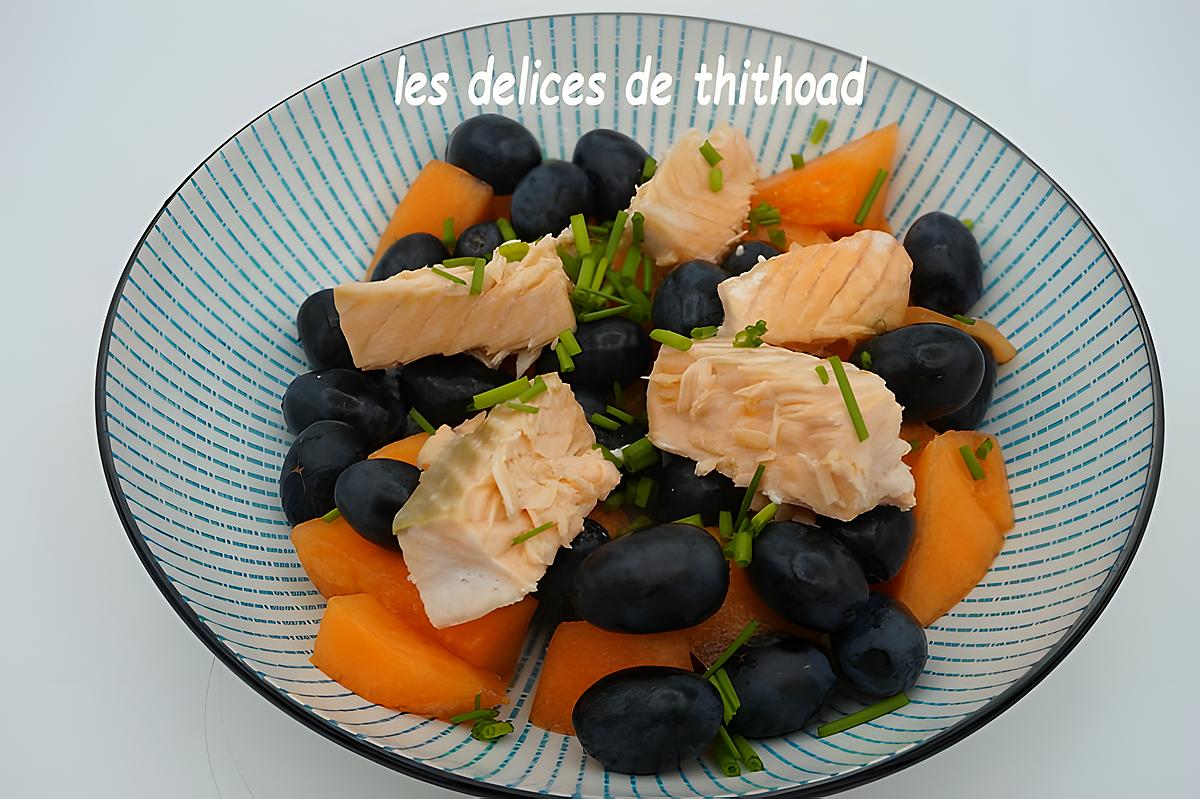 recette salade de melon, raisins et saumon