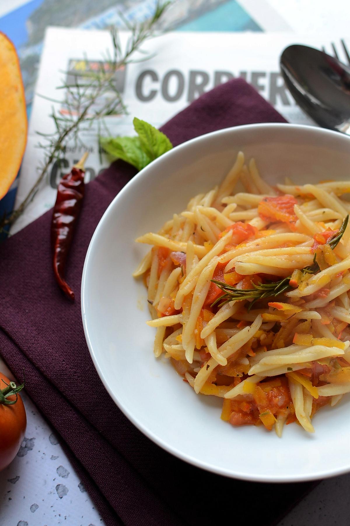 recette Pâtes potimarron et tomates