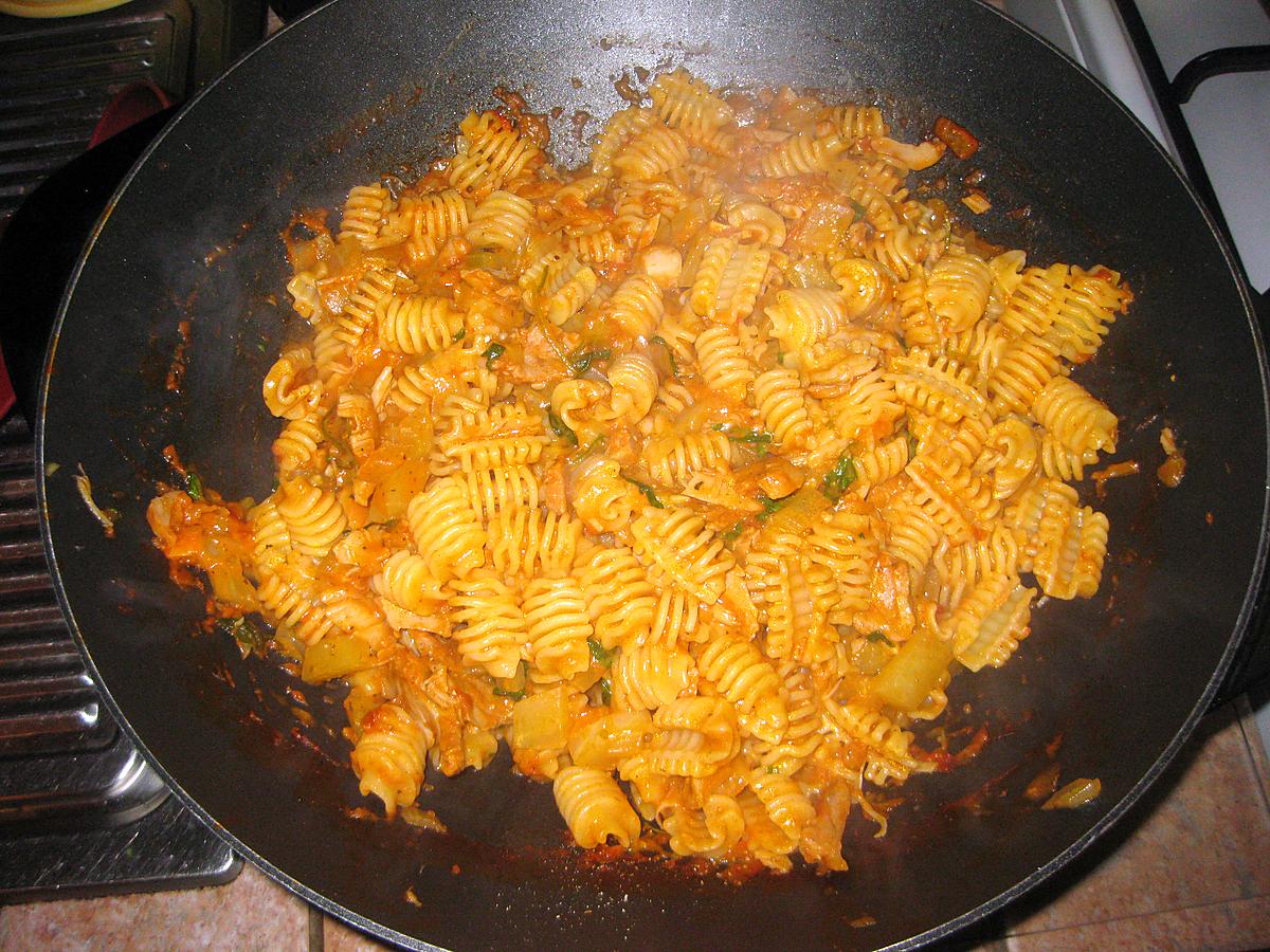 recette Radiatoris au fenouil, sauce tomate et poulet kebab.