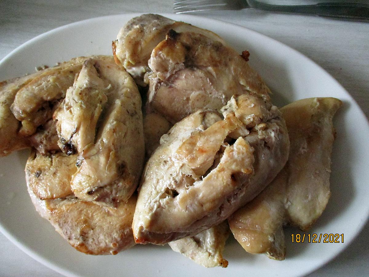 recette Filets de poulet à la crème, champignons de Paris et riz blanc