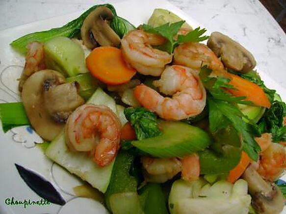 recette ~Sauté oriental de Bok choy et crevettes~