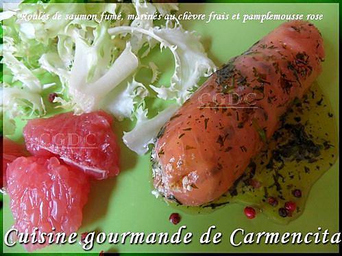 recette Roulés de saumon marinés au chèvre et pamplemousses roses