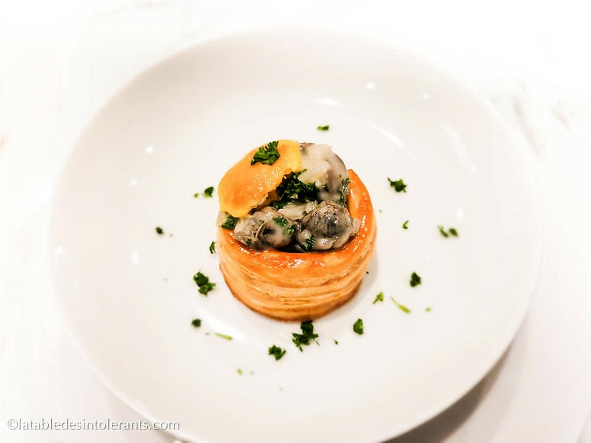 recette VOL AU VENT AUX ESCARGOTS sans gluten ni lait ni lactose ni levure