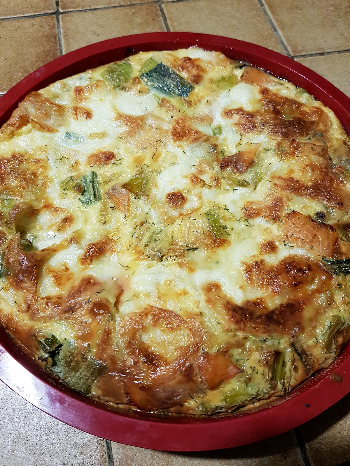 recette Clafouti aux poireaux et à la truite fumée