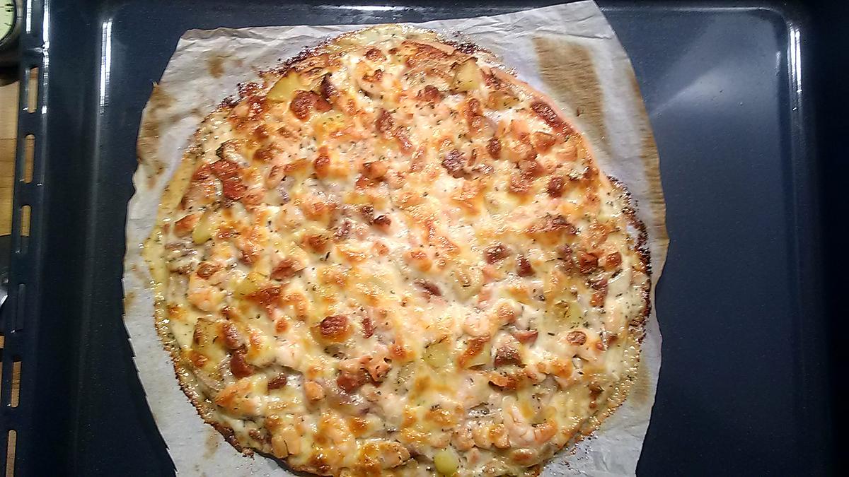 recette Pizza saumon fumé et crevettes