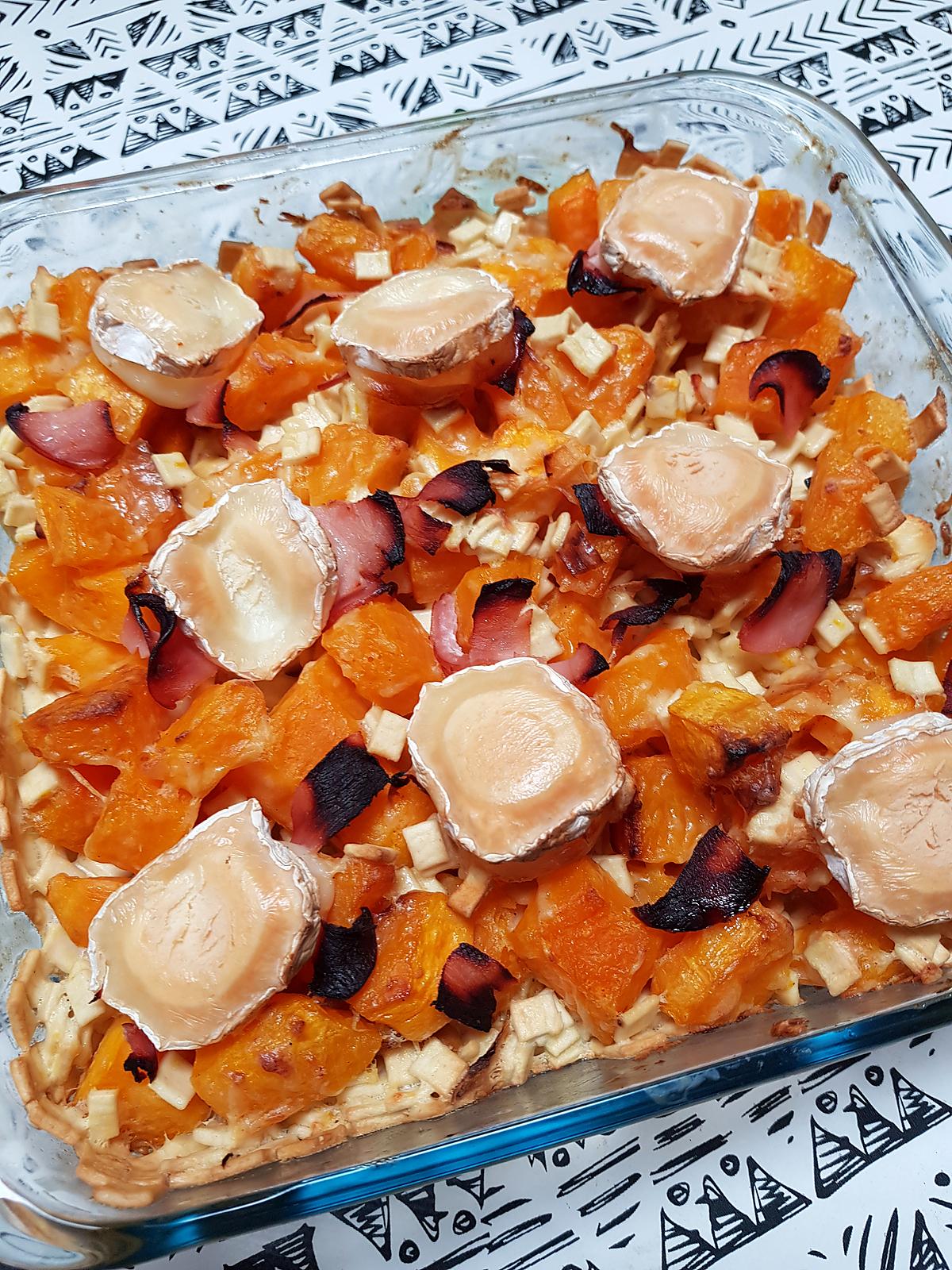 recette Gratin de butternut au bacon, au chèvre et aux crozets