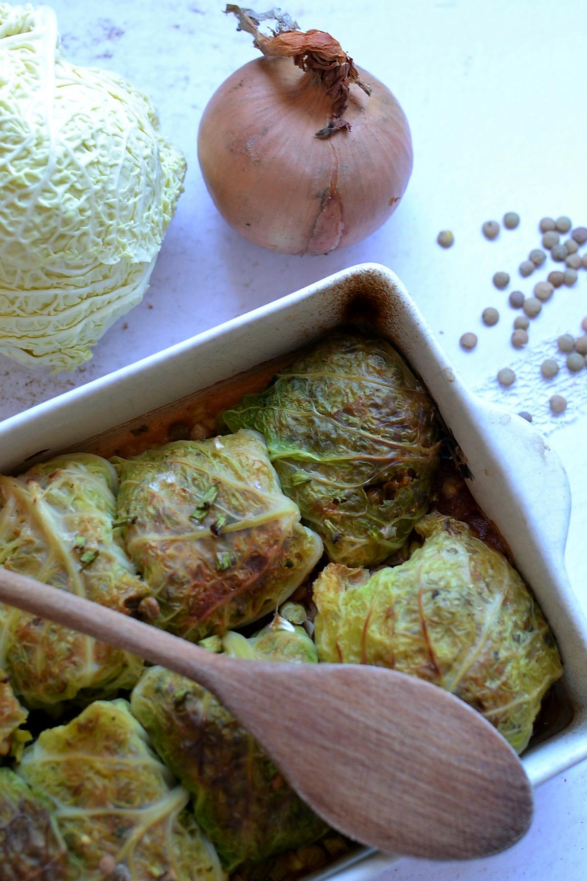 recette Feuilles de chou vert farcies boulgour lentilles