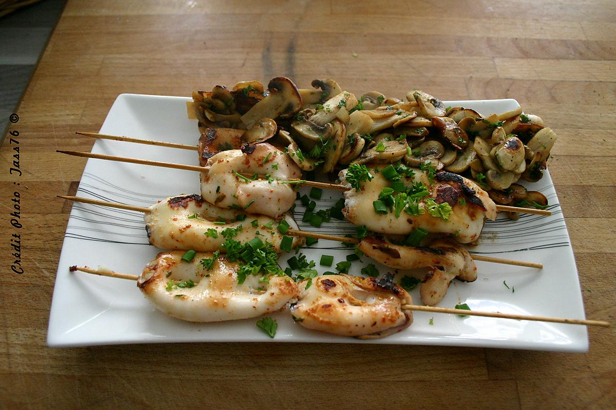 recette Encornets Grillés aux Champignons à la Plancha