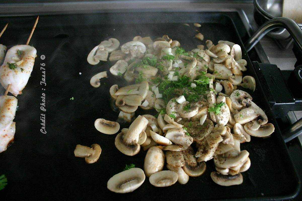 recette Encornets Grillés aux Champignons à la Plancha