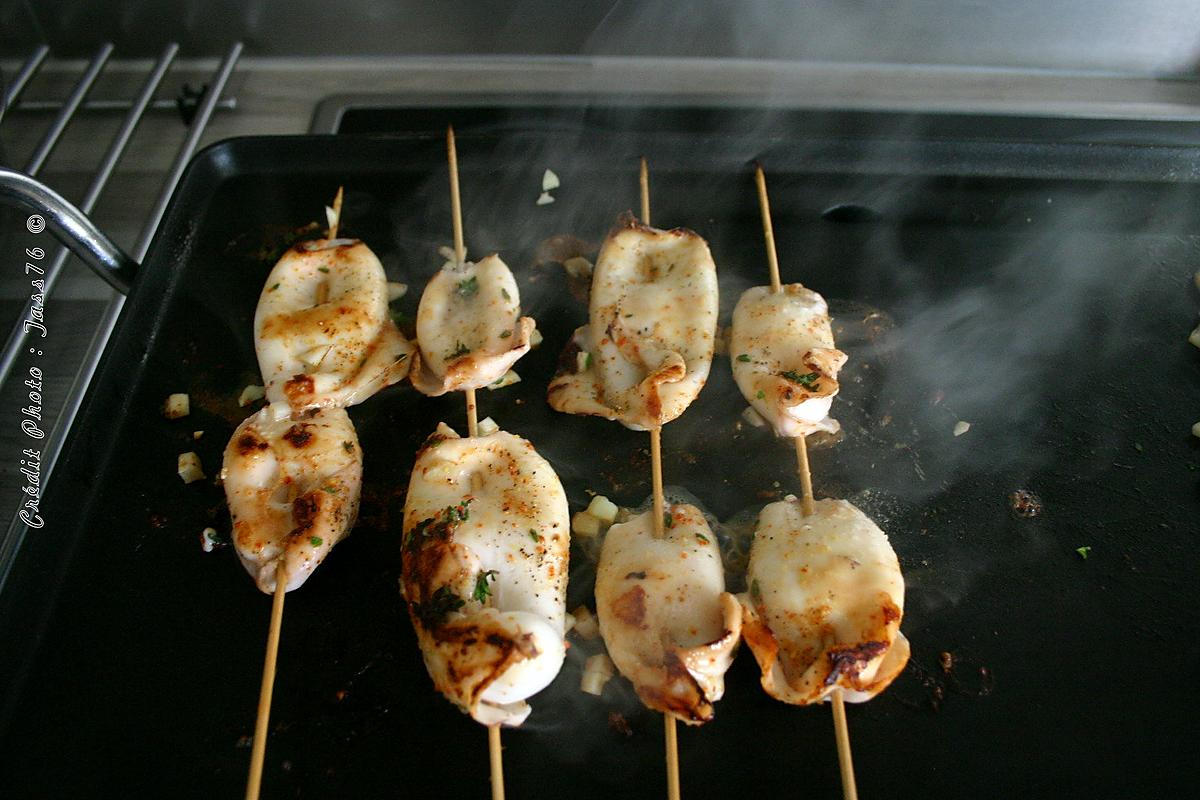 recette Encornets Grillés aux Champignons à la Plancha