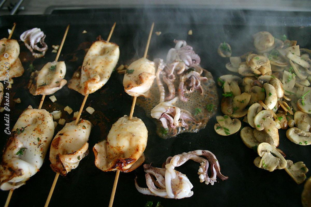 recette Encornets Grillés aux Champignons à la Plancha