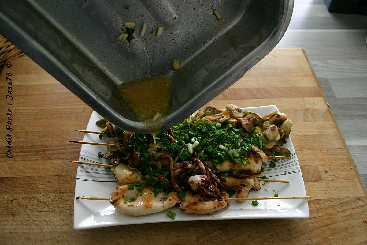 recette Encornets Grillés aux Champignons à la Plancha