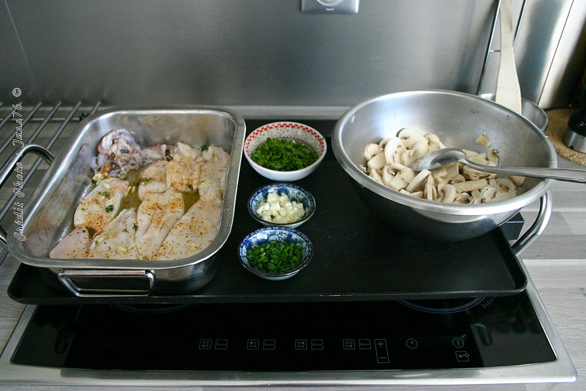 recette Encornets Grillés aux Champignons à la Plancha