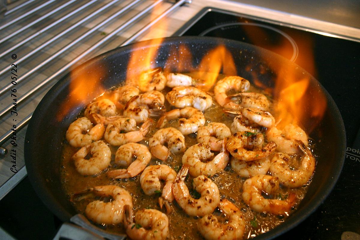 recette Crevettes Sautées Flambées au Pommeau de Normandie