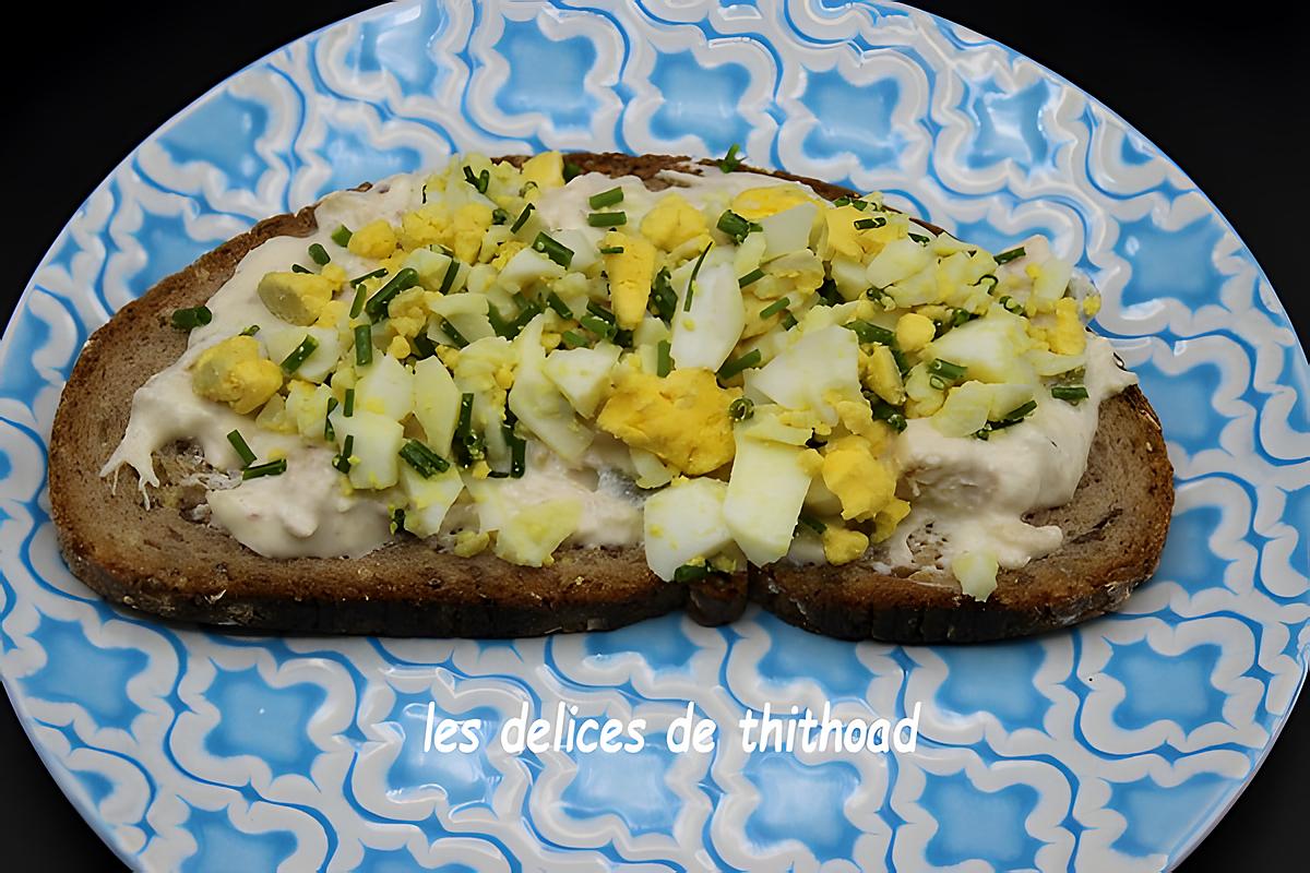 recette tartine oeuf mimosa, thon et fromage frais