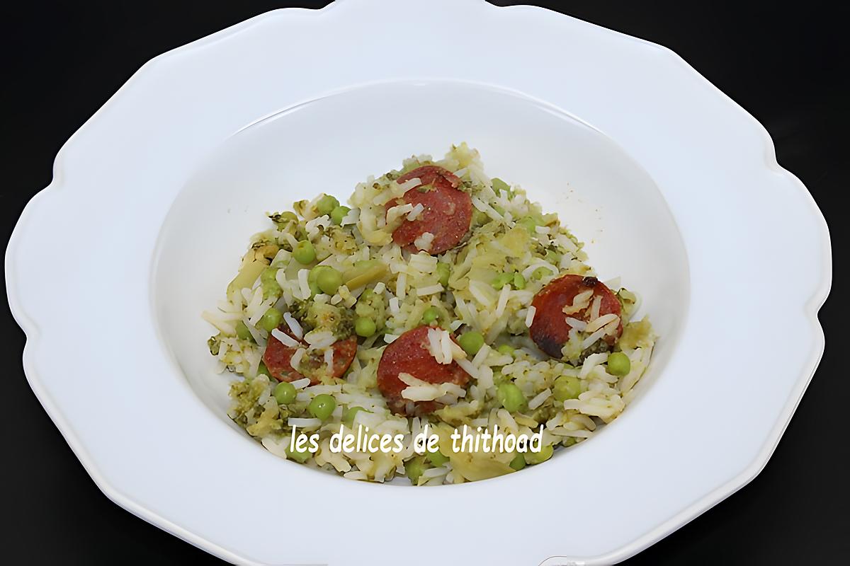 recette salade de brocoli, petits pois, chorizo et riz