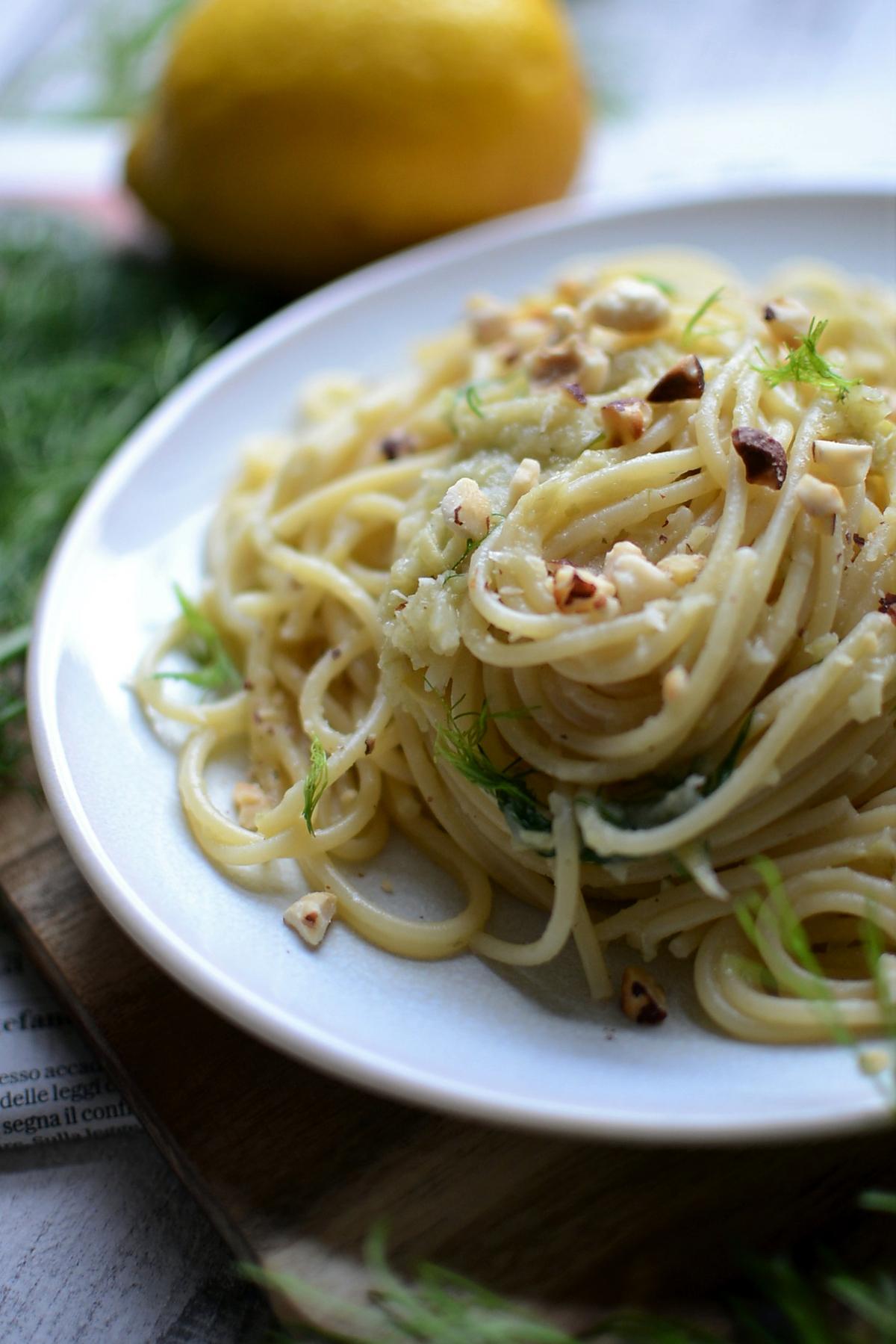 recette Spaghetti fenouil citron et noisettes