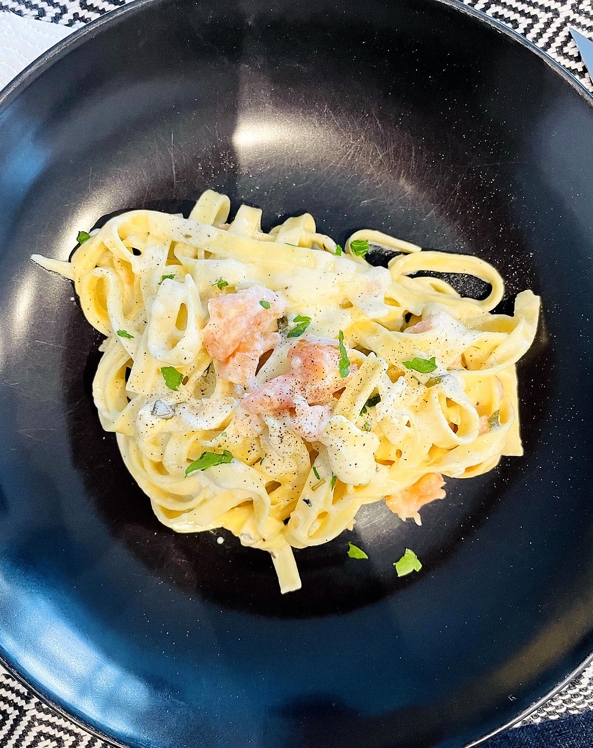 recette Tagliatelles à la carbonara de saumon