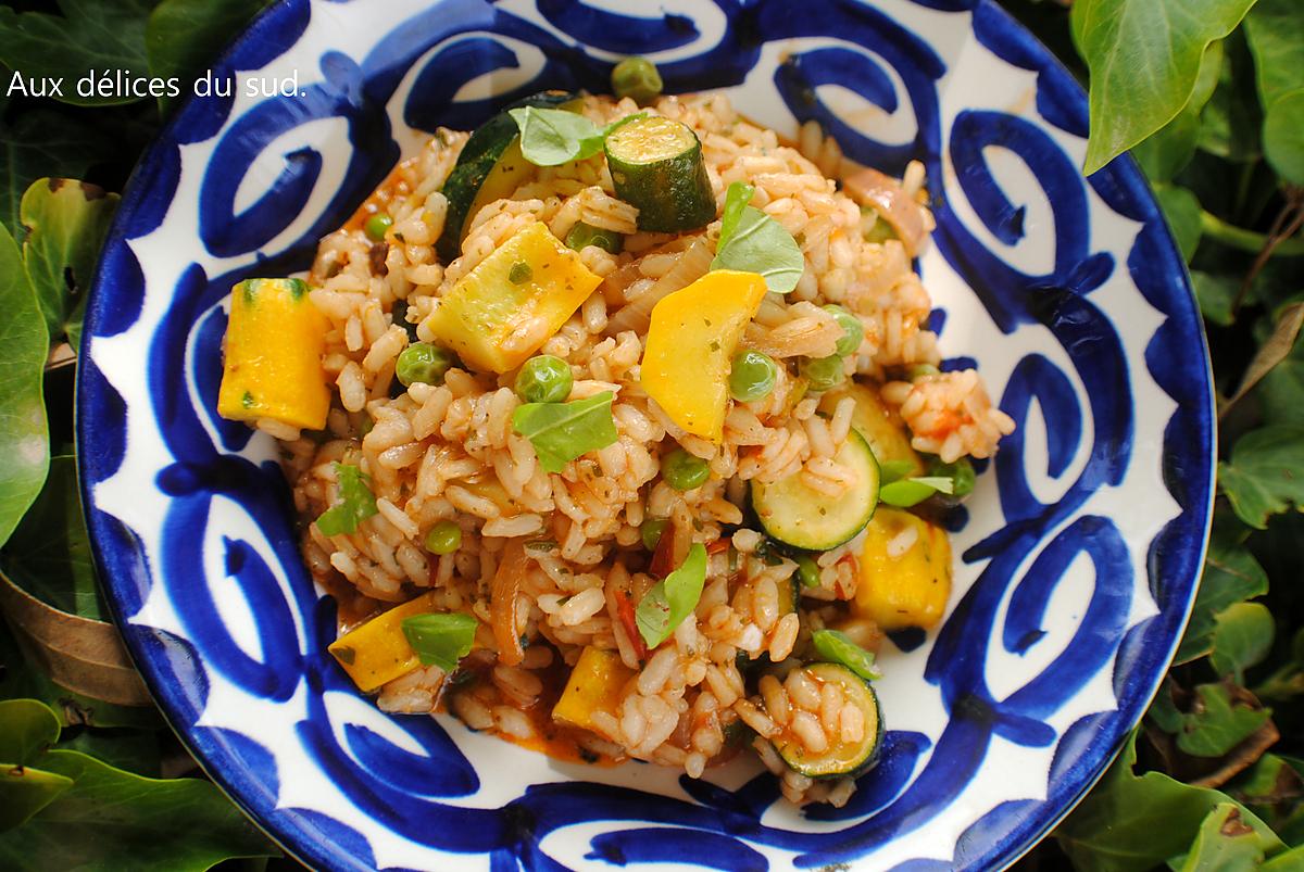 recette Risotto aux courgettes et petits pois .