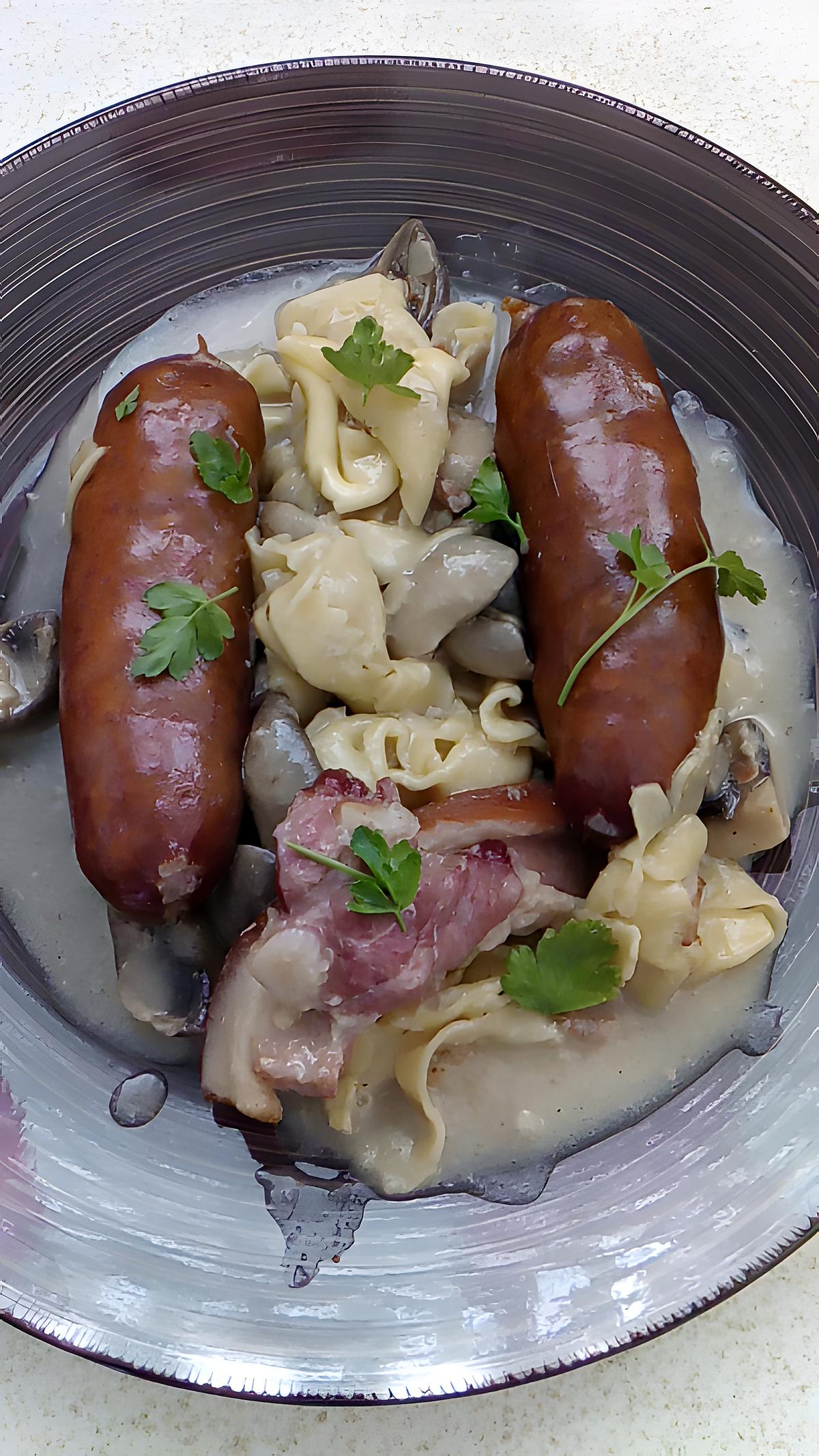 recette saucisse de montbéliard a la cancoillotte au cookéo