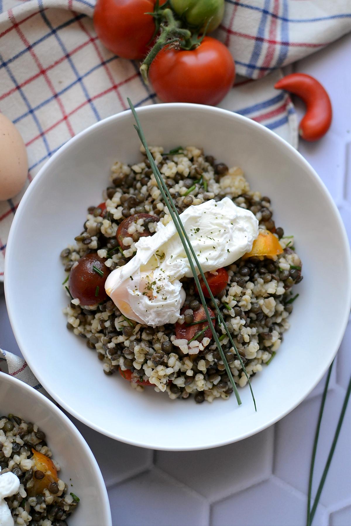 recette Salade lentilles boulgour oeuf poché