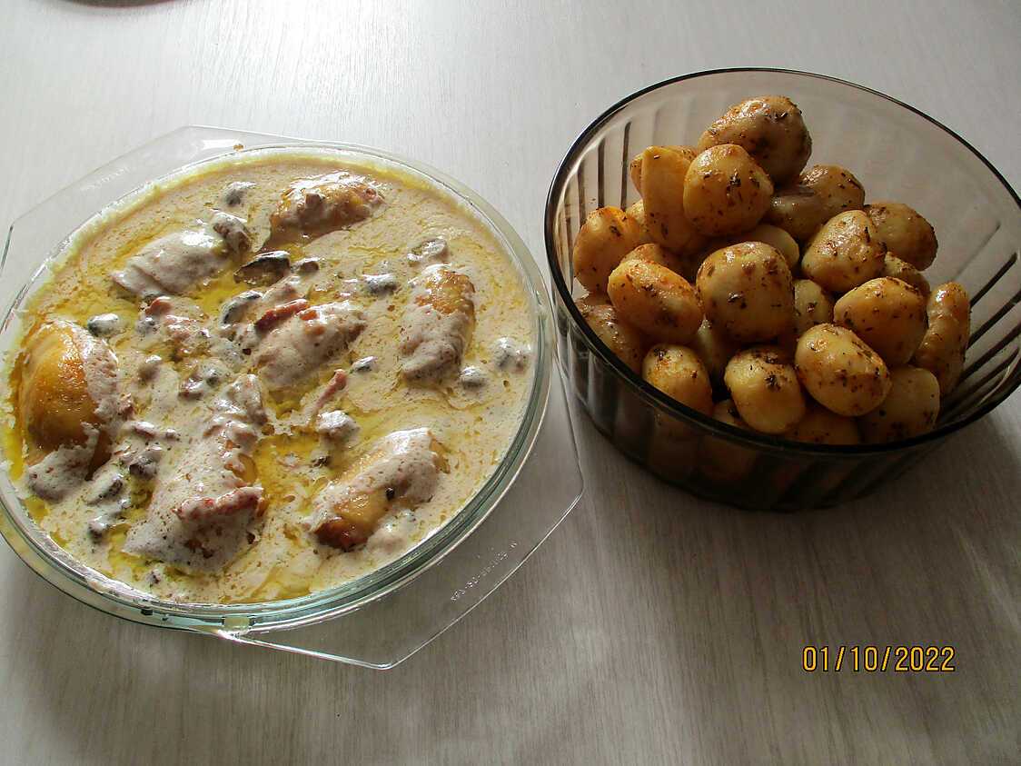 Recette de Poulet à la forestière, sauce au vin blanc et champignons ...