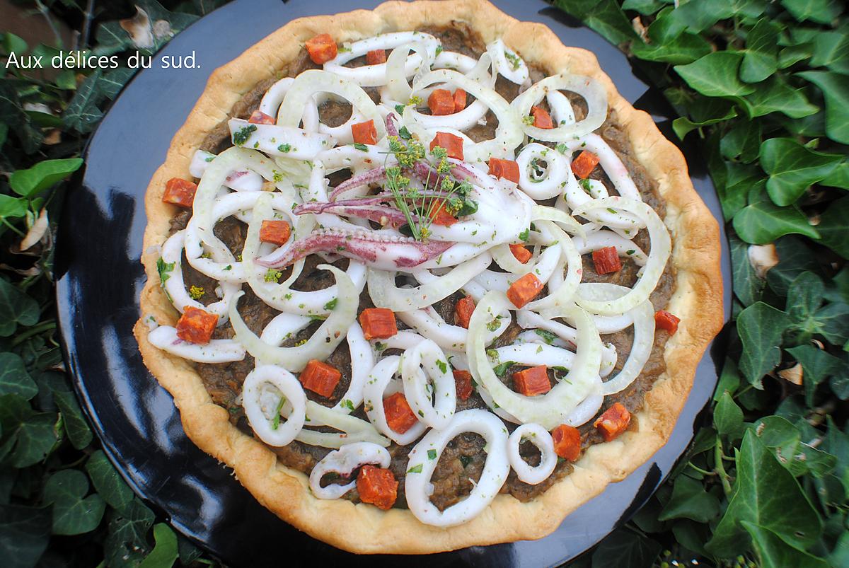 recette Tarte aux calamars  au chorizo et aux fenouils .