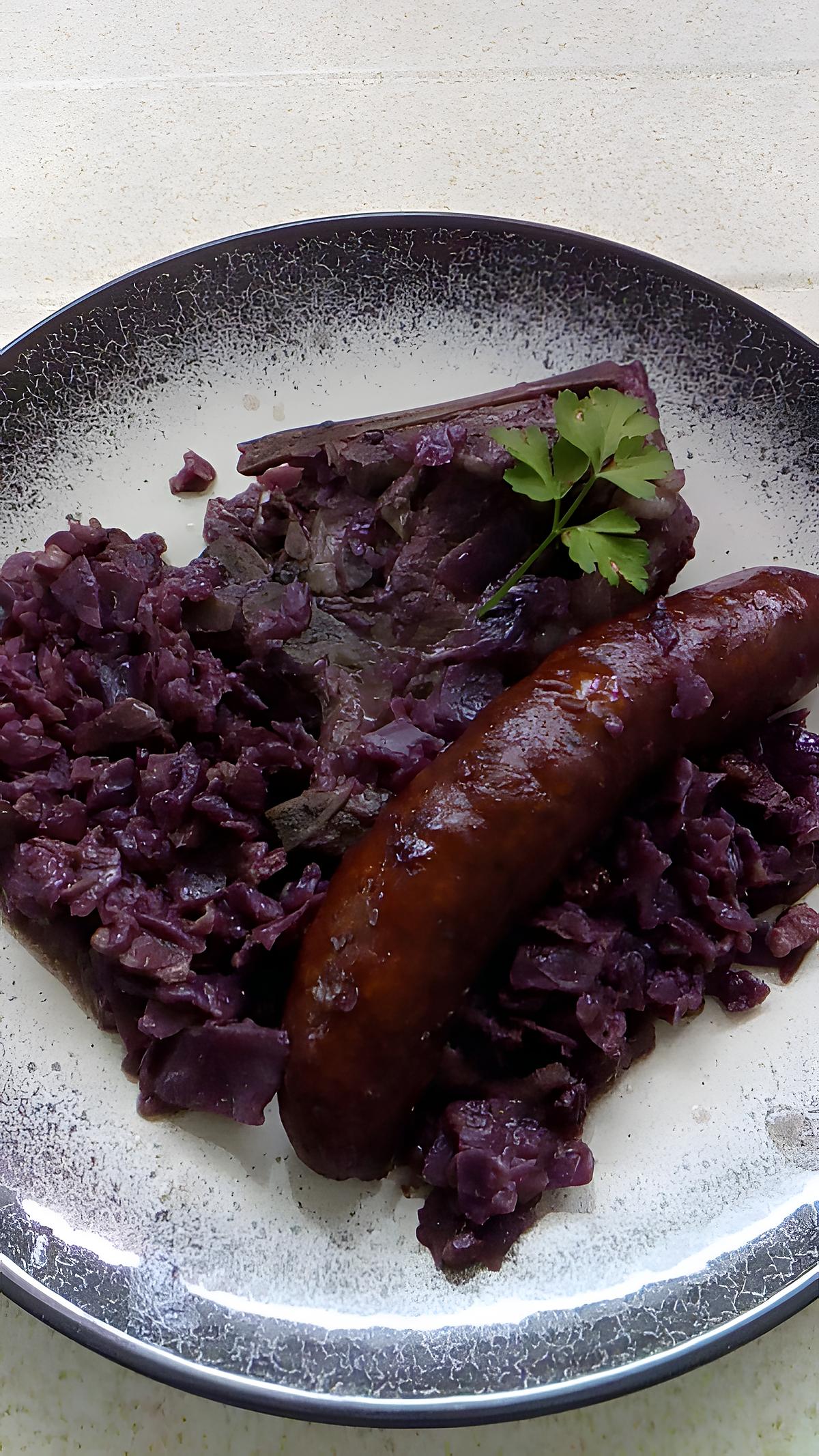 recette choux rouge au cte de porc saucisse fumé au cookéo