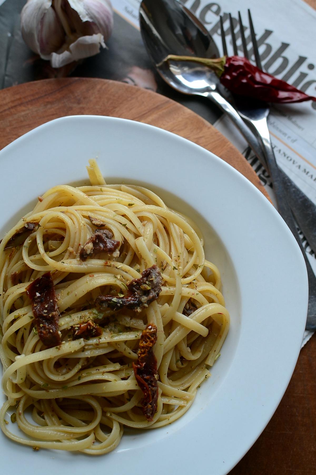 recette Spaghetti anchois tomates séchées