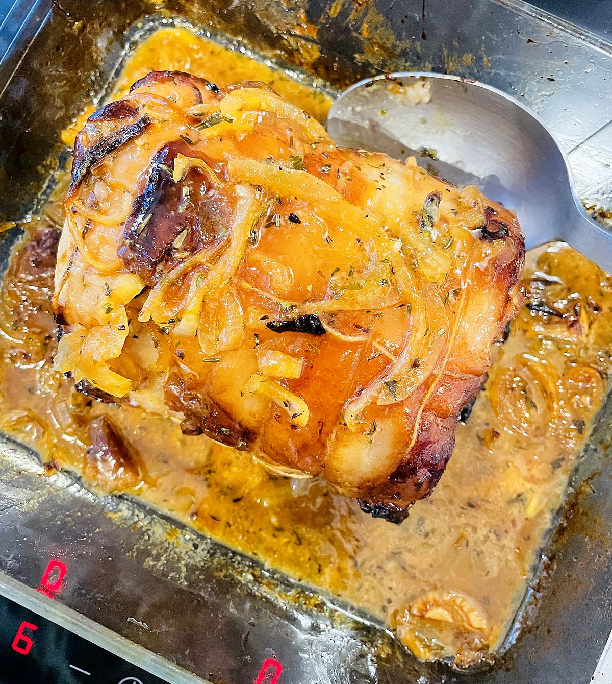 recette Rôti de porc caramélisé à la moutarde