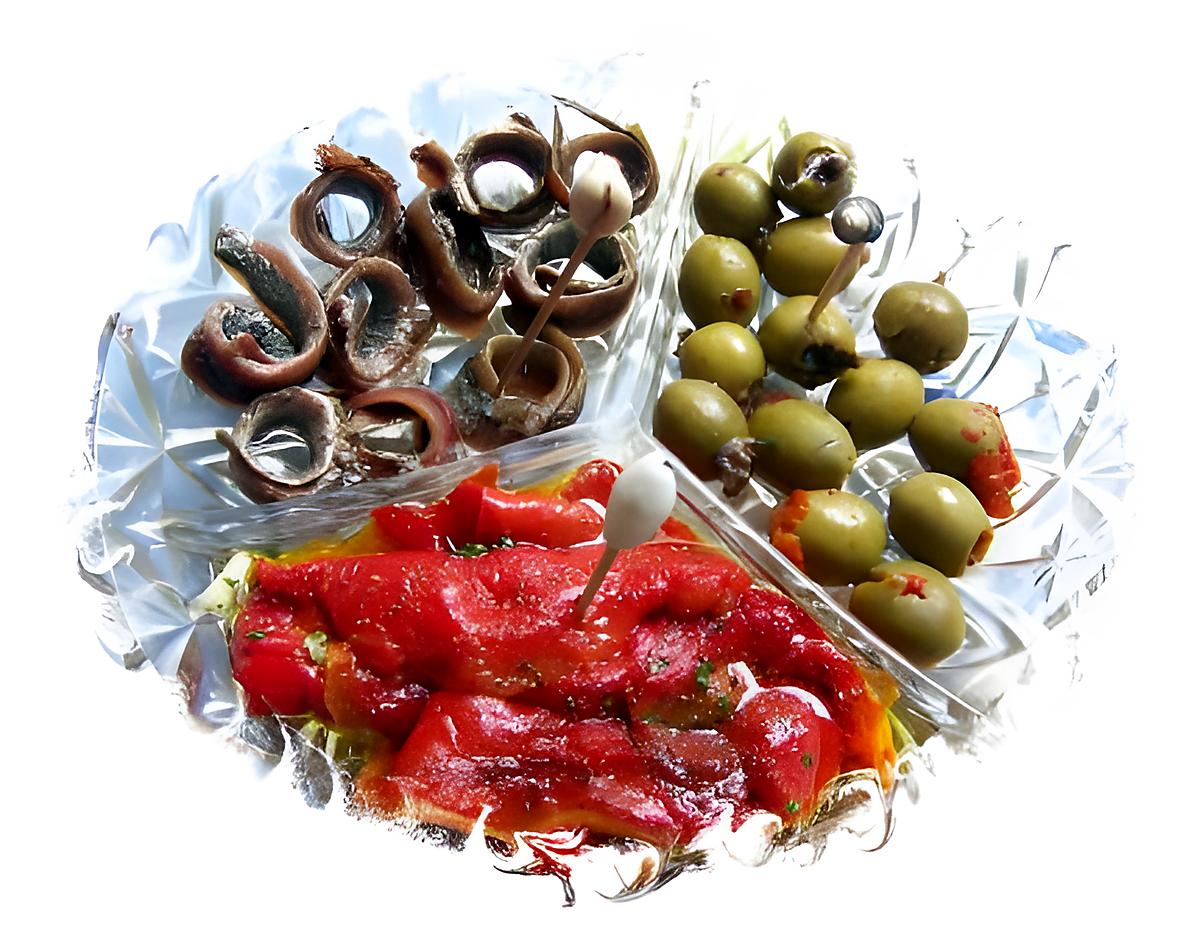 recette olives farçies -anchois-poivrons ( tapas -dîner apéritif )