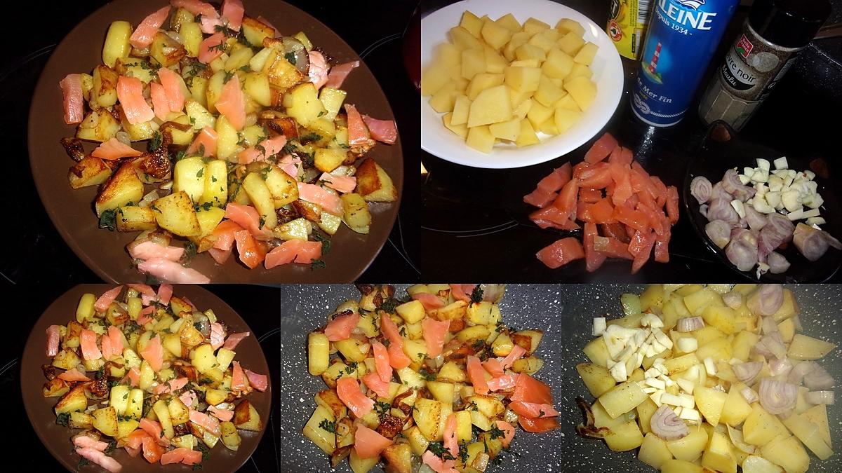 recette Pomme de terre sautées au saumon fumé.