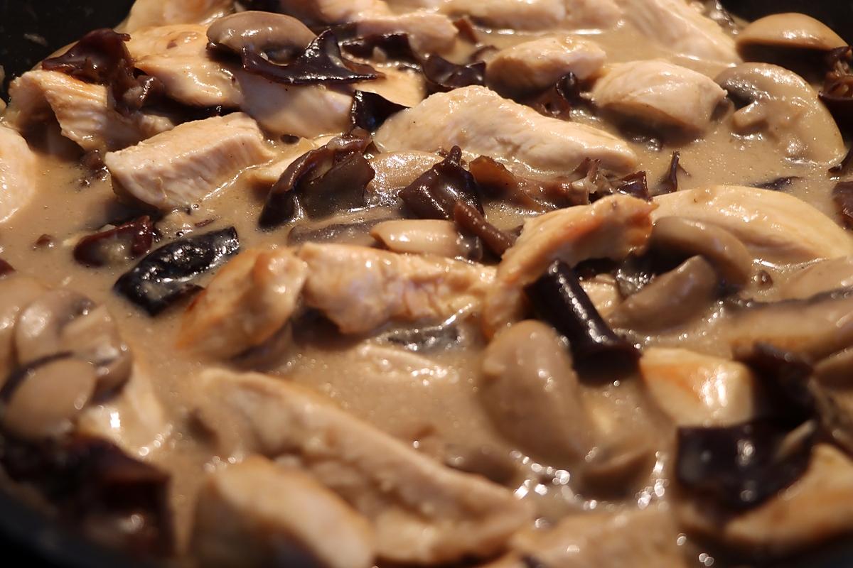 recette Emincé de poulet aux deux  champignons