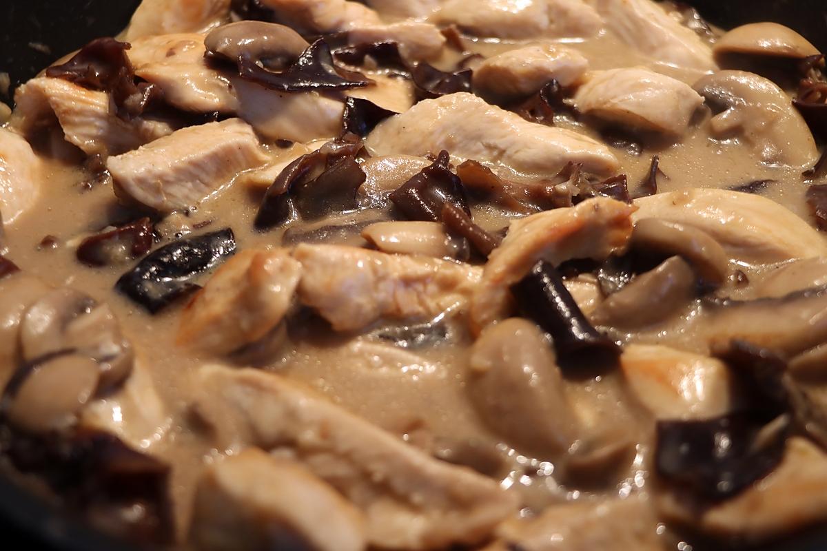 recette Emincé de poulet aux deux  champignons