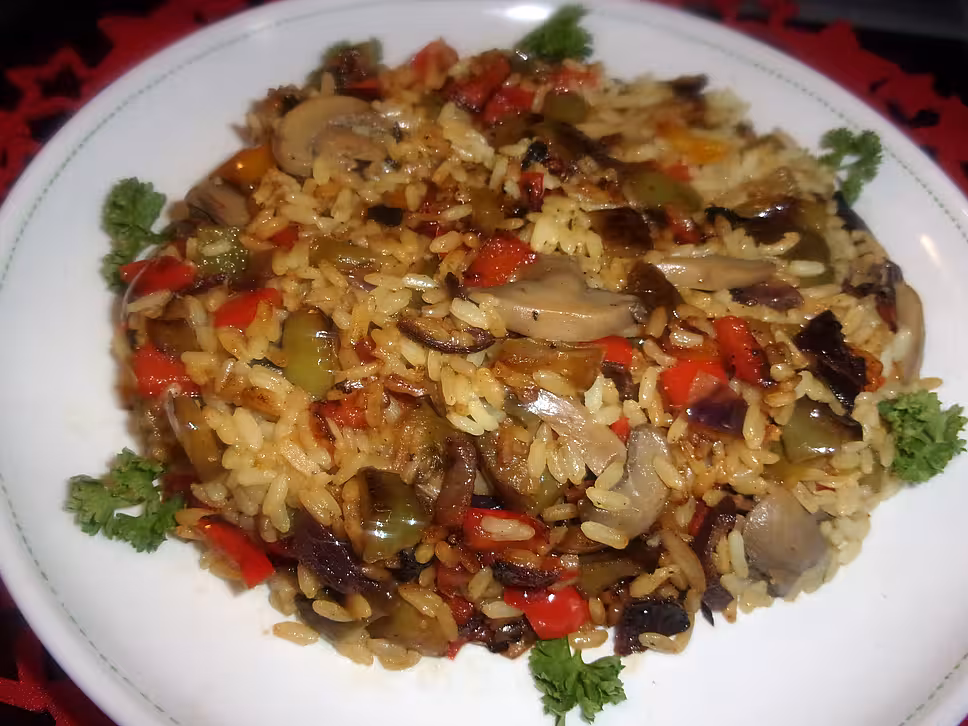 recette Riz aux poivrons / champignons.