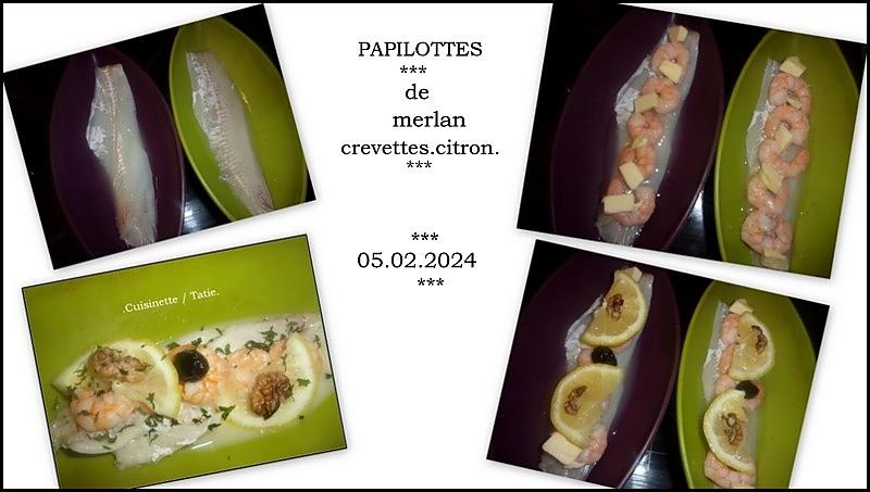 recette Papillottes de merlan.crevettes.citron.micro-ondes.