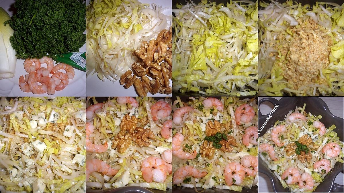 recette Salade d'endive.crevettes.roquefort et noix.