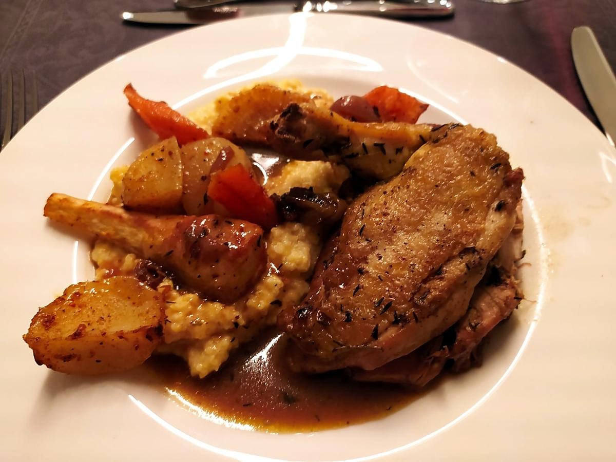 recette Suprême de poulet aux légumes d’hiver et polenta