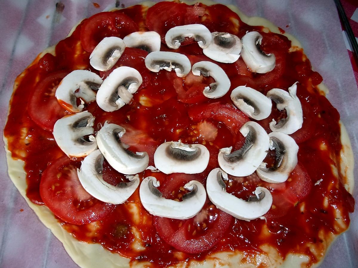 recette Pizza aux champignons,bacon,mozzarella.